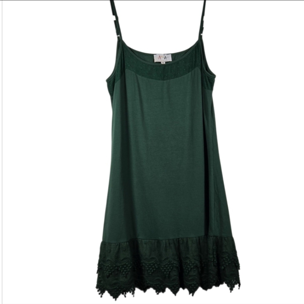 Aria Handmade Green Cotton Stretch Lace Trim Cami Slip Tank Dress Size Medium